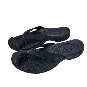 Keen Womens Waimea Leather Leather Flip Flop, Closed Toe, Black, Size 9
